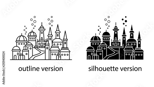 Canvastavla Underwater City Skyline: An enchanting illustration showcasing a fantastical underwater city, complete with majestic spires, domes, and bubbling effervescence