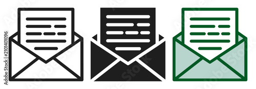 Tableau sur toile Set of mail icons with filled, outlined, and colored styles on transparent background