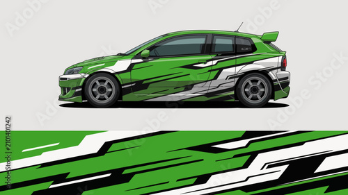 Tableau sur toile Green Racing Car Side View.