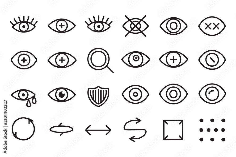 Fototapeta premium Ophthalmology Line Icons Featuring Eye Conditions and Vision Correction