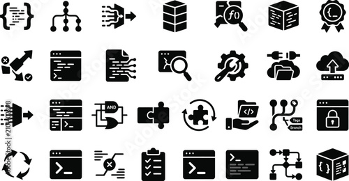 Black coding and development icons set