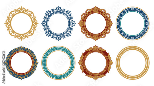 Collection of Round Frame Vector Illustrations Featuring Circular Picture Frames in Classic, Modern and Decorative Styles, Flat Editable Design, Isolated on White Background