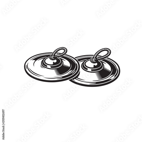 Traditional Manjira Hand Cymbals Line Art Religious Music Vector Illustration