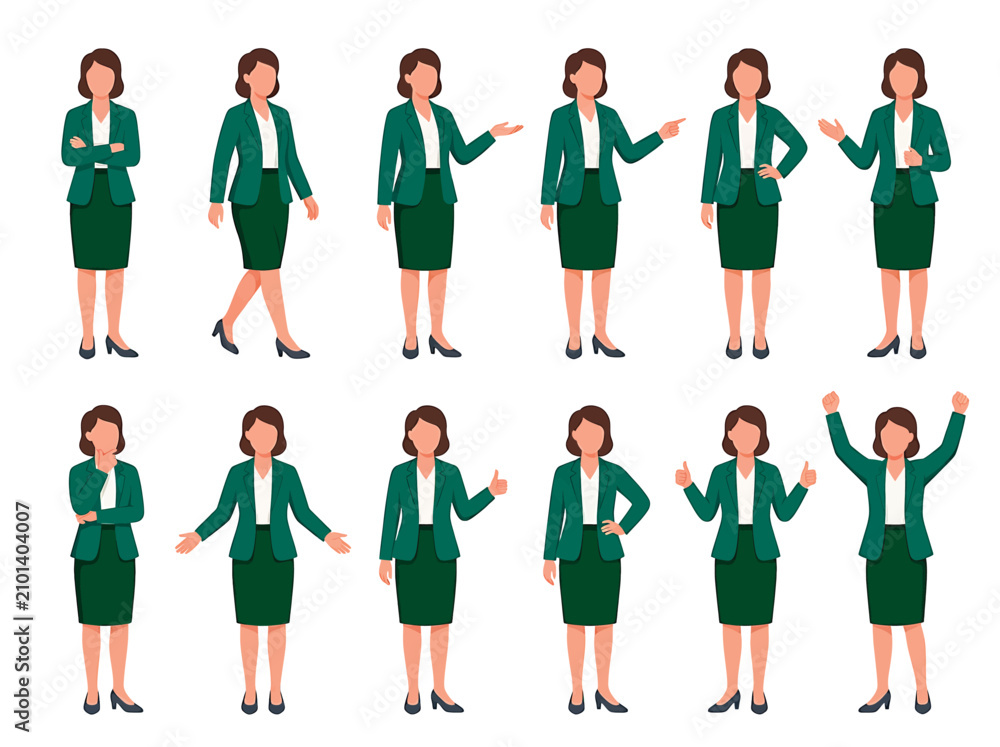 Fototapeta premium Faceless businesswoman character illustration. Professional female office worker vector.