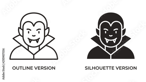 Foto Vampire Avatar Icons: A pair of stylized icons representing a vampire character, one as an outline and the other as a silhouette, perfect for digital profiles or game avatars