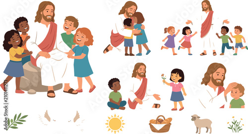 Konstfotografi Jesus Christ Blessing the Children Bible Story Clipart Collection Vector Featuri