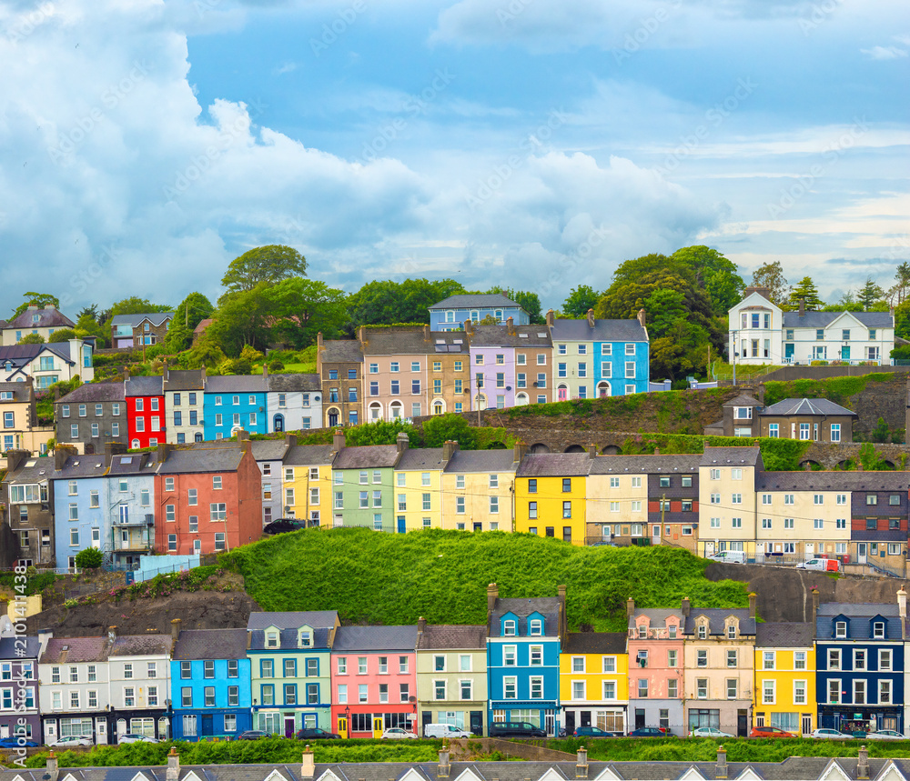 Fototapeta premium Brightly colored waterfront of the town of Cobh, Cork Harbour, County Cork, Ireland