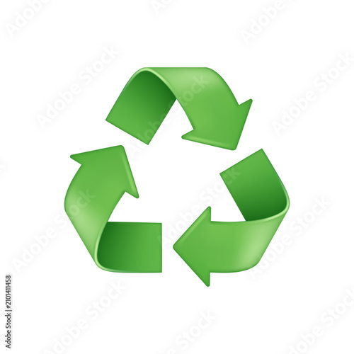 Glossy 3D green recycling symbol with arrows. Eco-friendly vector icon isolated on white. Great for sustainability, environmental protection, and zero waste designs.