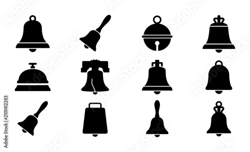Bild auf Leinwand Diverse Bell Icons Vector Set, Christmas Bells, Handbells, Service Bells, Libert