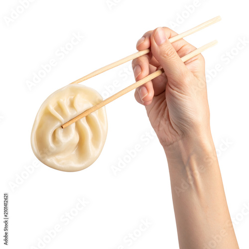 Wooden Chopsticks on White Plate Isolated on White Background for Asian Japanese Cuisine and Traditional Food Eating Concept