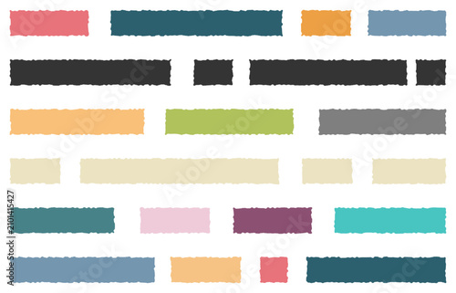 Colorful paint brush stroke. Rough highlight banner set for text. Collection of colorful flat paint brush strokes with subtle rough edges. Vector illustration.