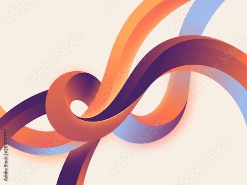 Abstract 3D Wavy Ribbons with Orange and Purple Gradients