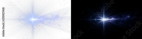 Abstract blue light flare with glowing energy trails. Futuristic space nebula, ethereal particle explosion and cosmic speed effect for science technology banner, digital background