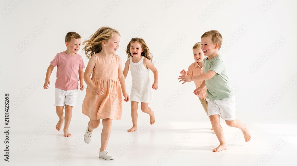 Naklejka premium Children running and playing together joyfully indoors