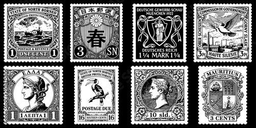 Canvastavla Vintage Postage Stamp Collection, Antique Style Vector Illustration Set