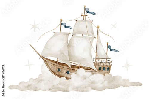 Cuadro en lienzo Ship watercolor illustration