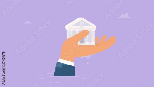 Fotografía Government hand help holding bank from risky ocean