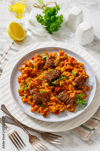 Hearty American Greek Giouvetsi Beef Rice plate
