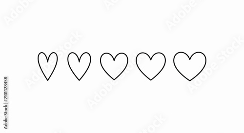 Photography Five Black Heart Shapes On A White Background Simple Line Illustration