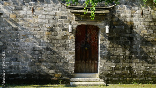 Chinese-style stone buildings and wooden doors