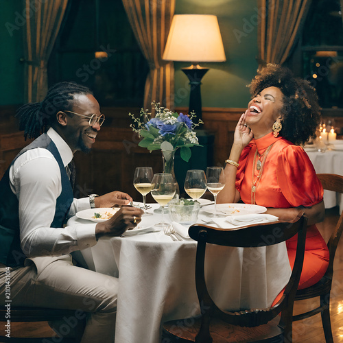 Happy Couple Enjoying Romantic Dinner Date at Elegant Restaurant