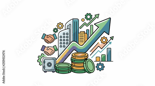 Business growth investment and financial success illustrated with icons