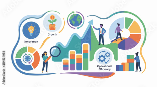 Business concept illustration with icons for innovation growth and efficiency