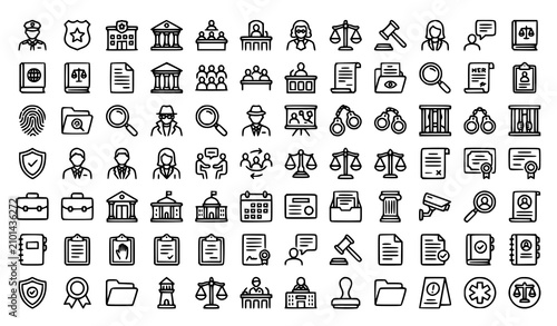 Fotografie Law Court Investigation Icon Pack Editable Stroke Legal Justice Vector Collectio