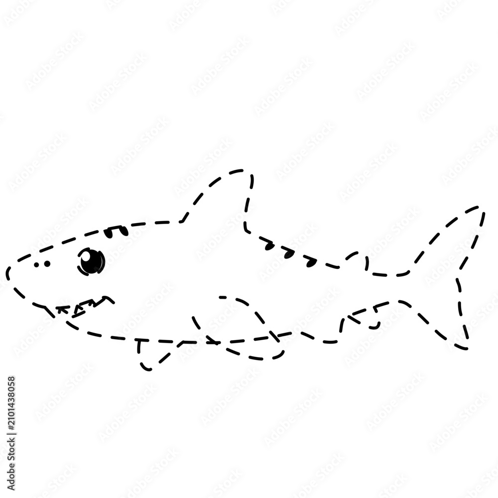 Obraz premium Dotted shark outline vector illustration for marine themes, ocean education, and designs.