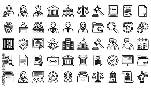 Cuadro en lienzo Legal Court Outline Icons Editable Stroke Justice Vector Set EPS10