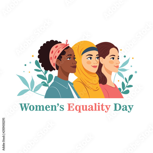 Women's Equality Day. Poster with different women. Female holiday