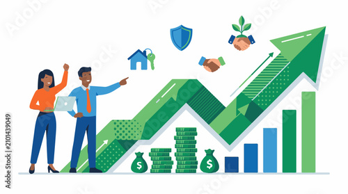 Business growth concept diverse team achieves financial success