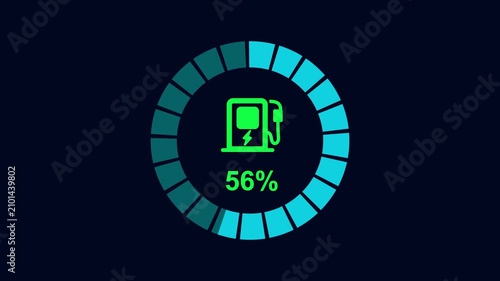 Battery indicator showing dashboard, battery charging, Electric car display screen icon 2d animation with alpha matte