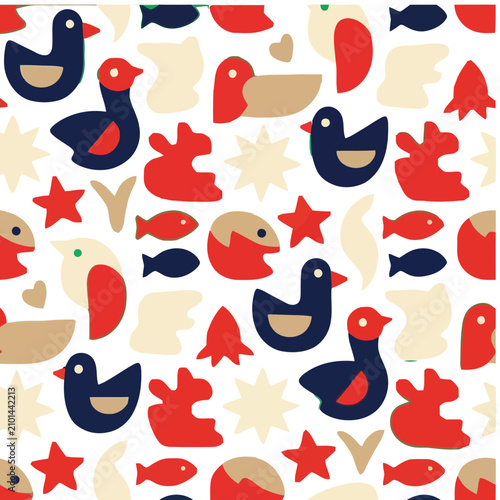 Abstract Pattern with Birds and Fish