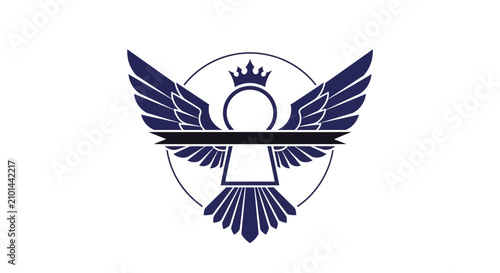 Foto Symmetrical winged shield emblem with a central crown.