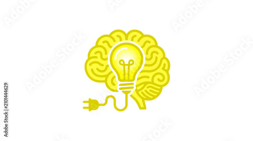 Fotografía Glowing lightbulb inside human brain with electrical plug representing creative