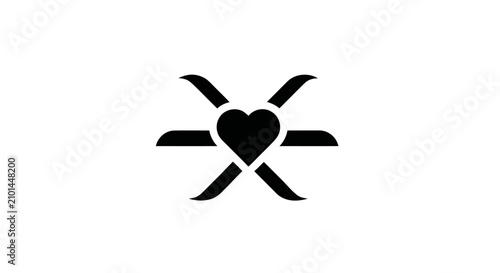 фотографія A black heart symbol surrounded by curved blades on a white background