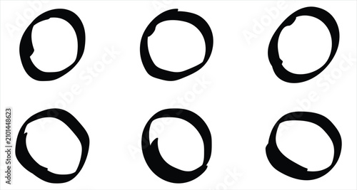 Konstfotografi Bold and black freestyle doodle circle icons on white page