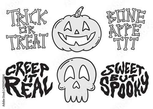 Принти на полотні Halloween icons and words sayings pun compilation set