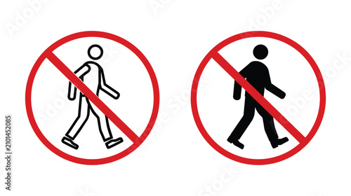 Pedestrian sign icon prohibited permitted walking path access