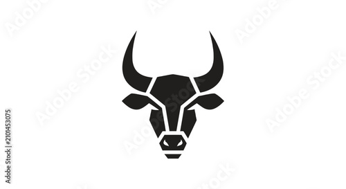 Foto Powerful geometric bull head logo with sharp horns.
