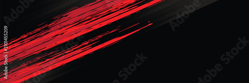 Foto Dynamic black and red grunge halftone abstract background with diagonal brush st