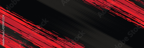 Dynamic black and red grunge halftone abstract background with diagonal brush stroke texture  modern edgy design suitable for sports posters  gaming banners  racing themes  digital ads  n high-energy