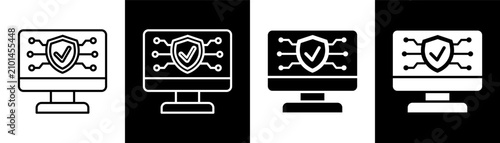 Cybersecurity white and black icon set design