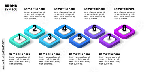 Infographic template. 8 isometric squares with numbers and text