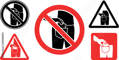 Anti-Pickpocketing Warning Signs Vector Illustration
