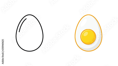 Fotografie Egg Silhouette And Fried Egg Illustration On White Background