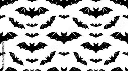 Seamless halloween bat pattern spooky black bats on white background for festive decorations and designs