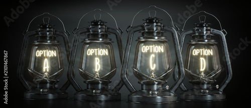 Foto Option A, B, C, D - Vintage Kerosene Lanterns - 3d illustration