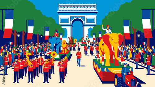 Photos Champs Elysees Parade Scene Vector Illustration